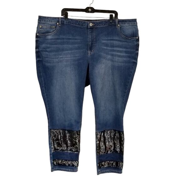 Eloquii Women's Sequin Embellished High Rise Skinny Jeans Size 26 - Picture 3 of 11